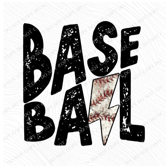 Baseball with Distressed Baseball Lightning Bolt Design PNG, Digital Download