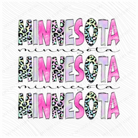 Minnesota Stacked Patterns Leopard Pastel Foil Digital Design, PNG