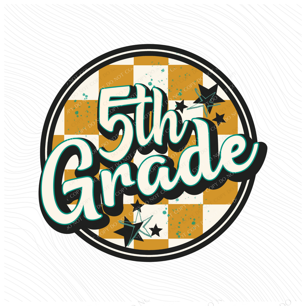 5th Grade Mustard Checkered Circle with Stars School Digital Design, PNG