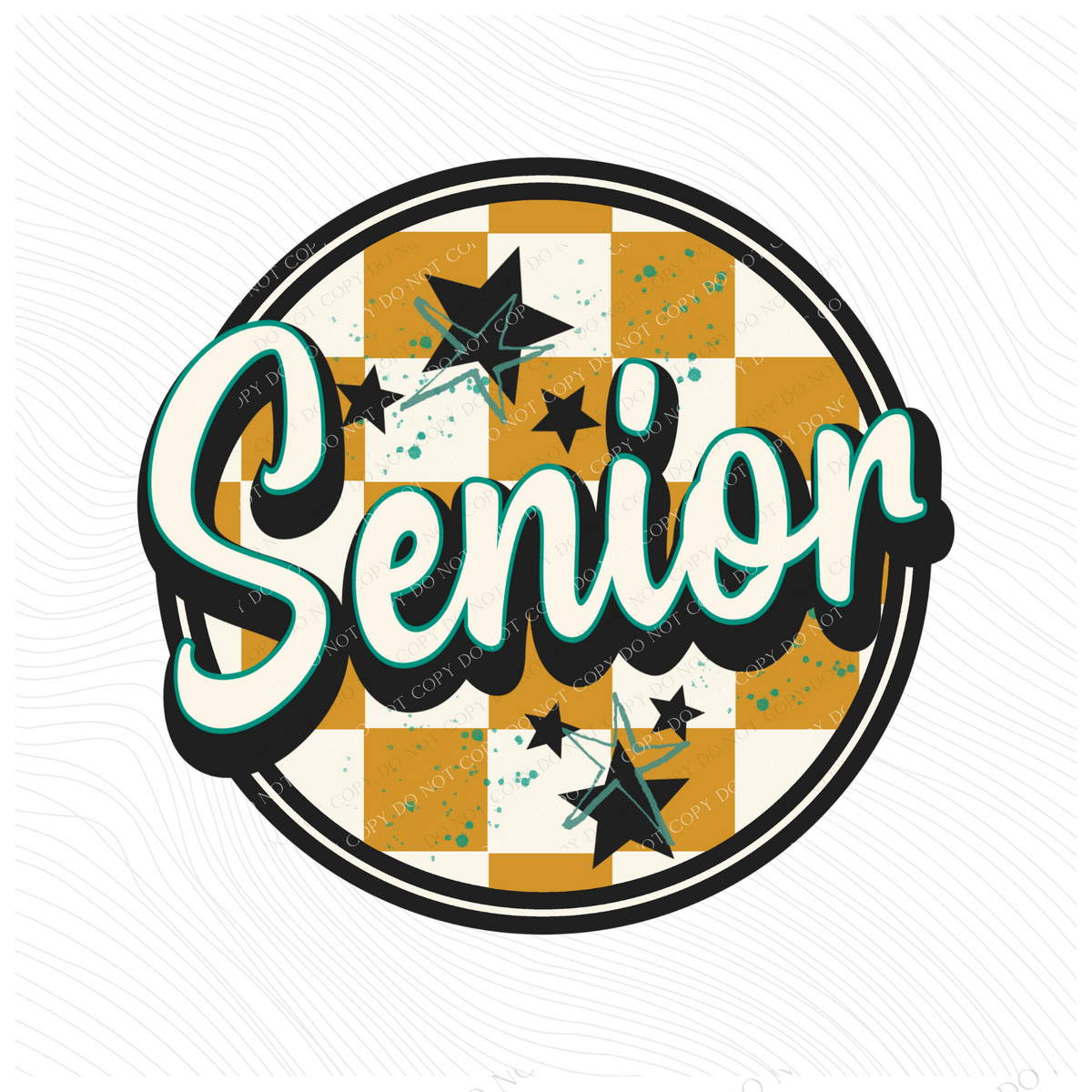 Senior Mustard Checkered Circle with Stars School Digital Design, PNG
