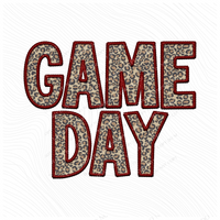 Game Day Leopard Embroidery & Script in Maroon and Leopard Digital Design, PNG