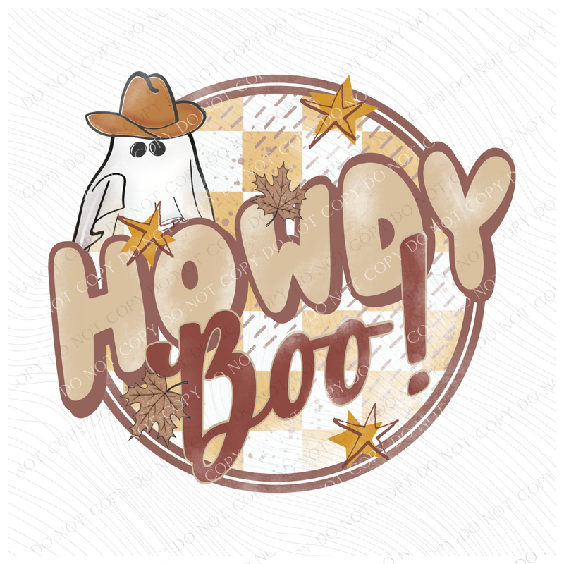 Howdy Boo! Cowboy Ghost Fun Checkered Stars Distressed Digital Design, PNG
