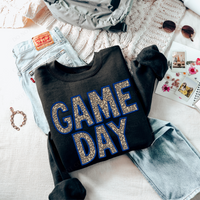 Game Day Leopard Embroidery & Script in Blue and Leopard Digital Design, PNG