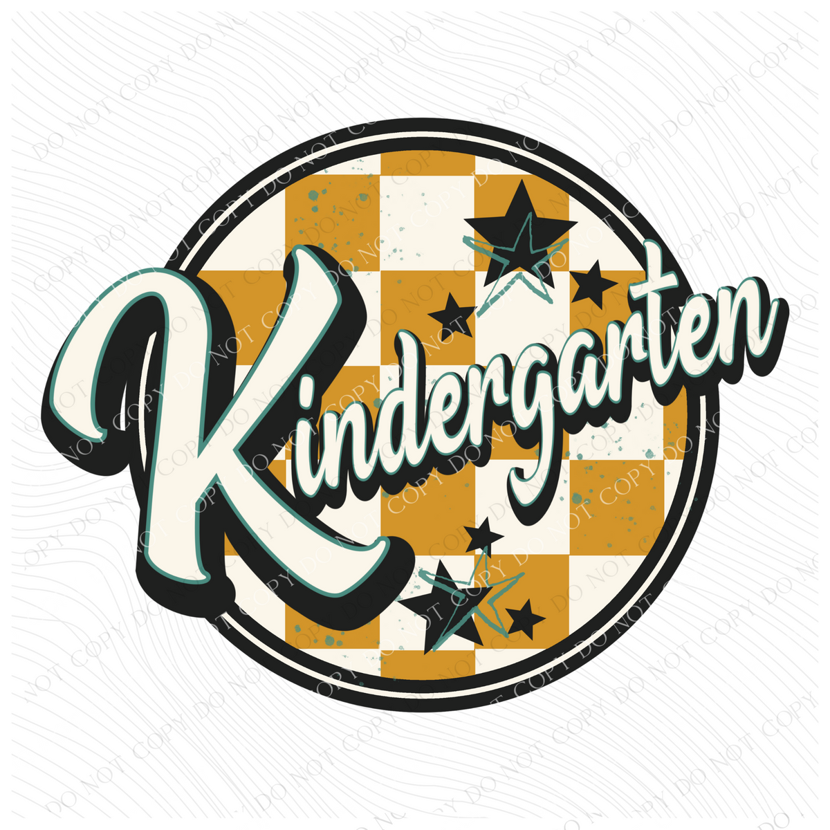 Kindergarten Mustard Checkered Circle with Stars School Digital Design, PNG
