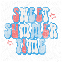 Sweet Summer Time Groovy Faded Red, White & Blue Distressed with Stars PNG,  Digital Design