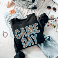 Game Day Leopard Embroidery & Script in Light Blue and Leopard Digital Design, PNG