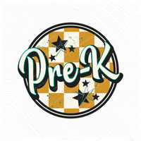 Pre-K Mustard Checkered Circle with Stars School Digital Design, PNG