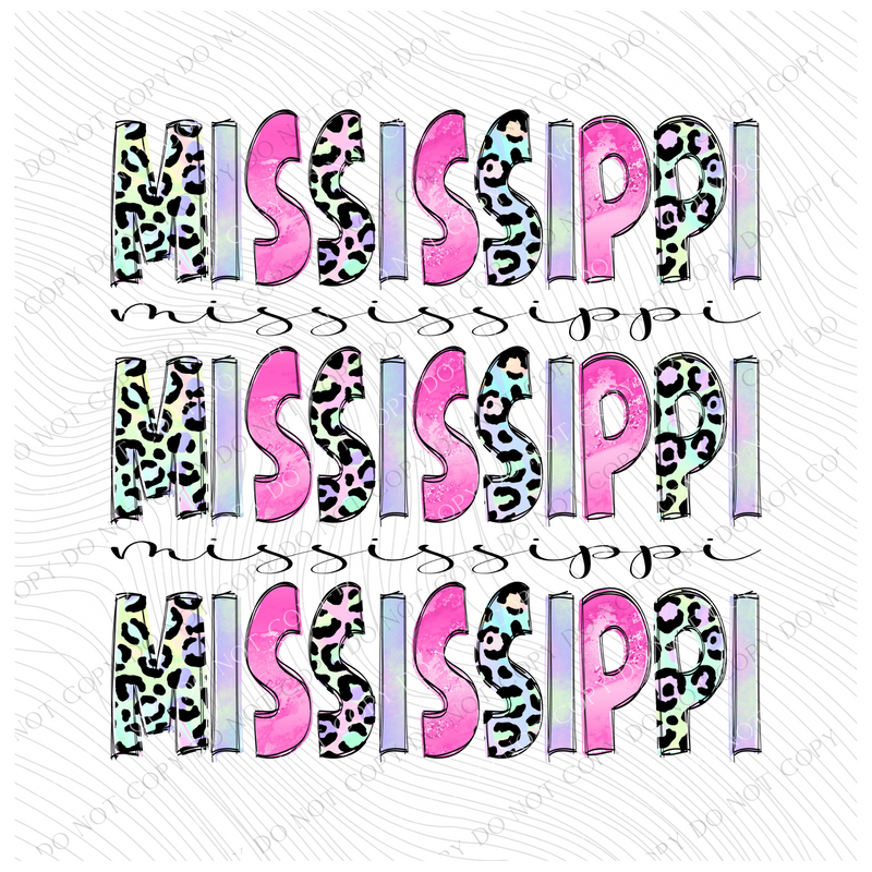 Mississippi Stacked Patterns Leopard Pastel Foil Digital Design, PNG