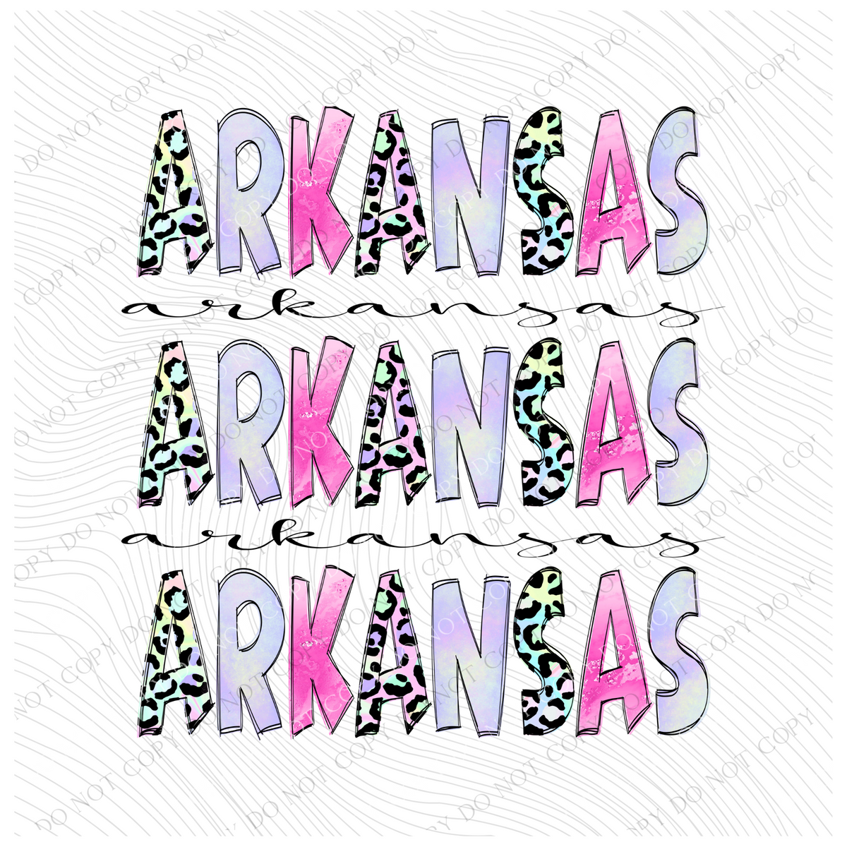Arkansas Stacked Patterns Leopard Pastel Foil Digital Design, PNG