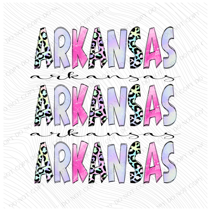 Arkansas Stacked Patterns Leopard Pastel Foil Digital Design, PNG