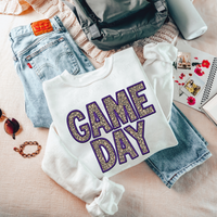 Game Day Leopard Embroidery & Script in Purple and Leopard Digital Design, PNG