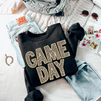 Game Day Leopard Embroidery & Script in Old Gold and Leopard Digital Design, PNG