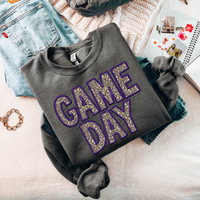 Game Day Leopard Embroidery & Script in Purple and Leopard Digital Design, PNG
