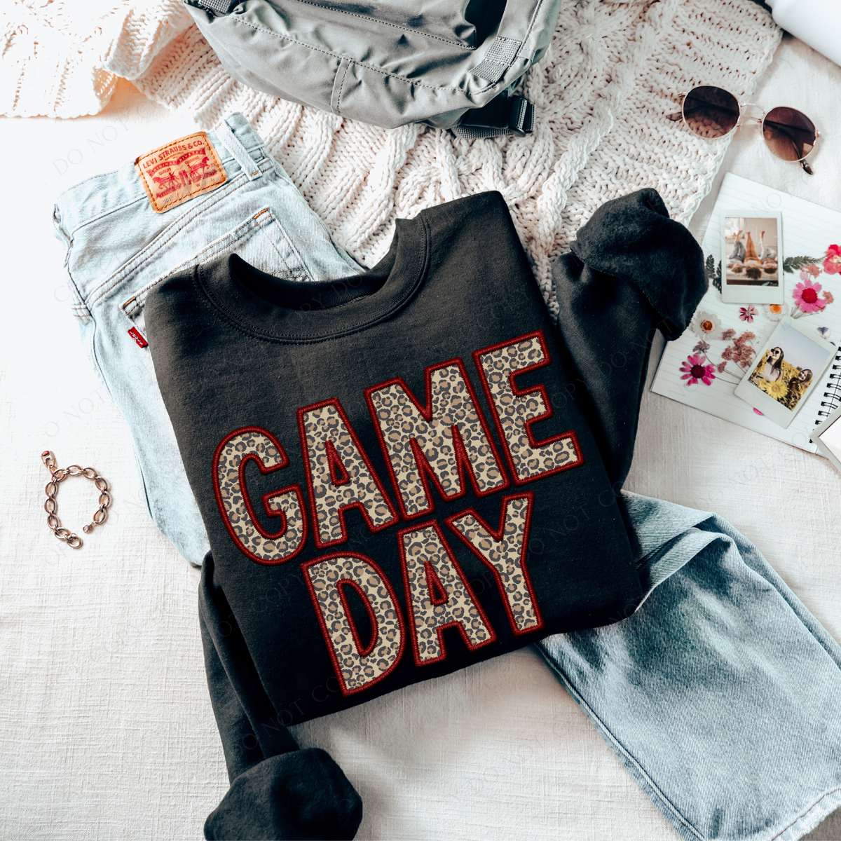 Game Day Leopard Embroidery & Script in Maroon and Leopard Digital Design, PNG