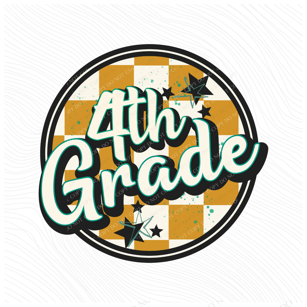 4th Grade Mustard Checkered Circle with Stars School Digital Design, PNG