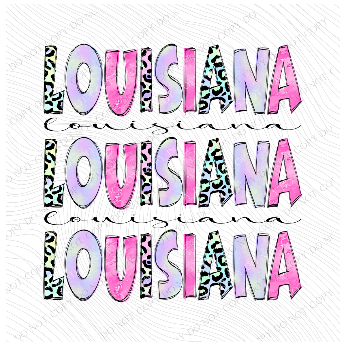Louisiana Stacked Patterns Leopard Pastel Foil Digital Design, PNG