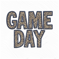 Game Day Leopard Embroidery & Script in Navy and Leopard Digital Design, PNG