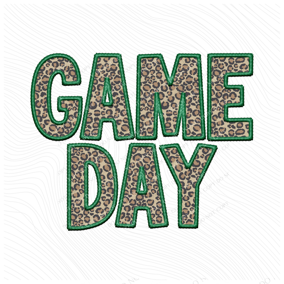 Game Day Leopard Embroidery & Script in Green and Leopard Digital Design, PNG