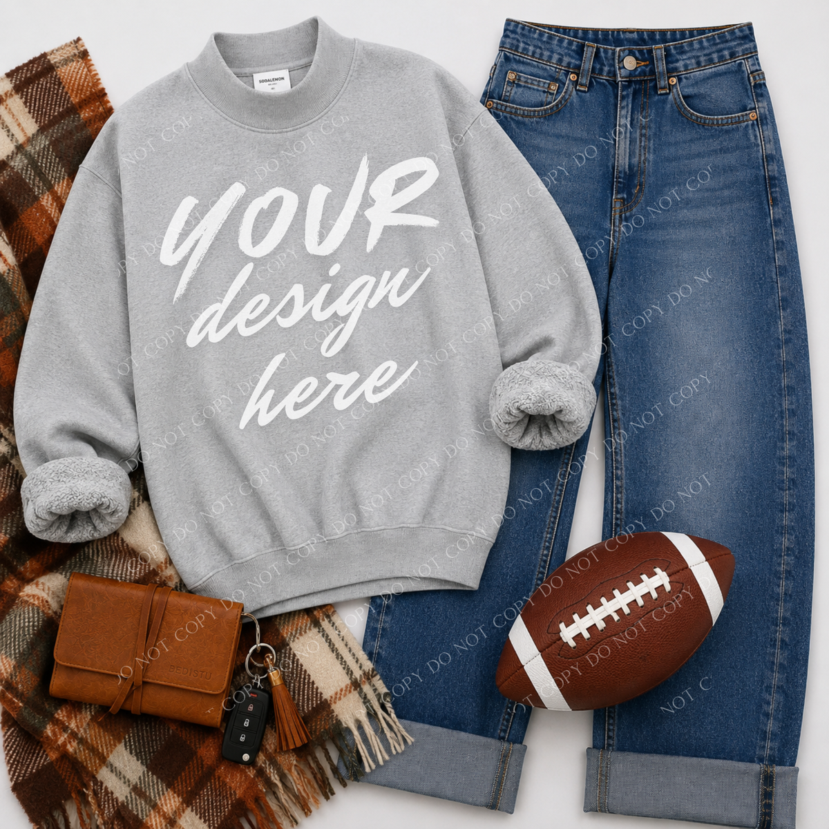 Mock Neck Sweatshirt Football Flatlay Mockup, Sodalemon PL-Y6316 Gray