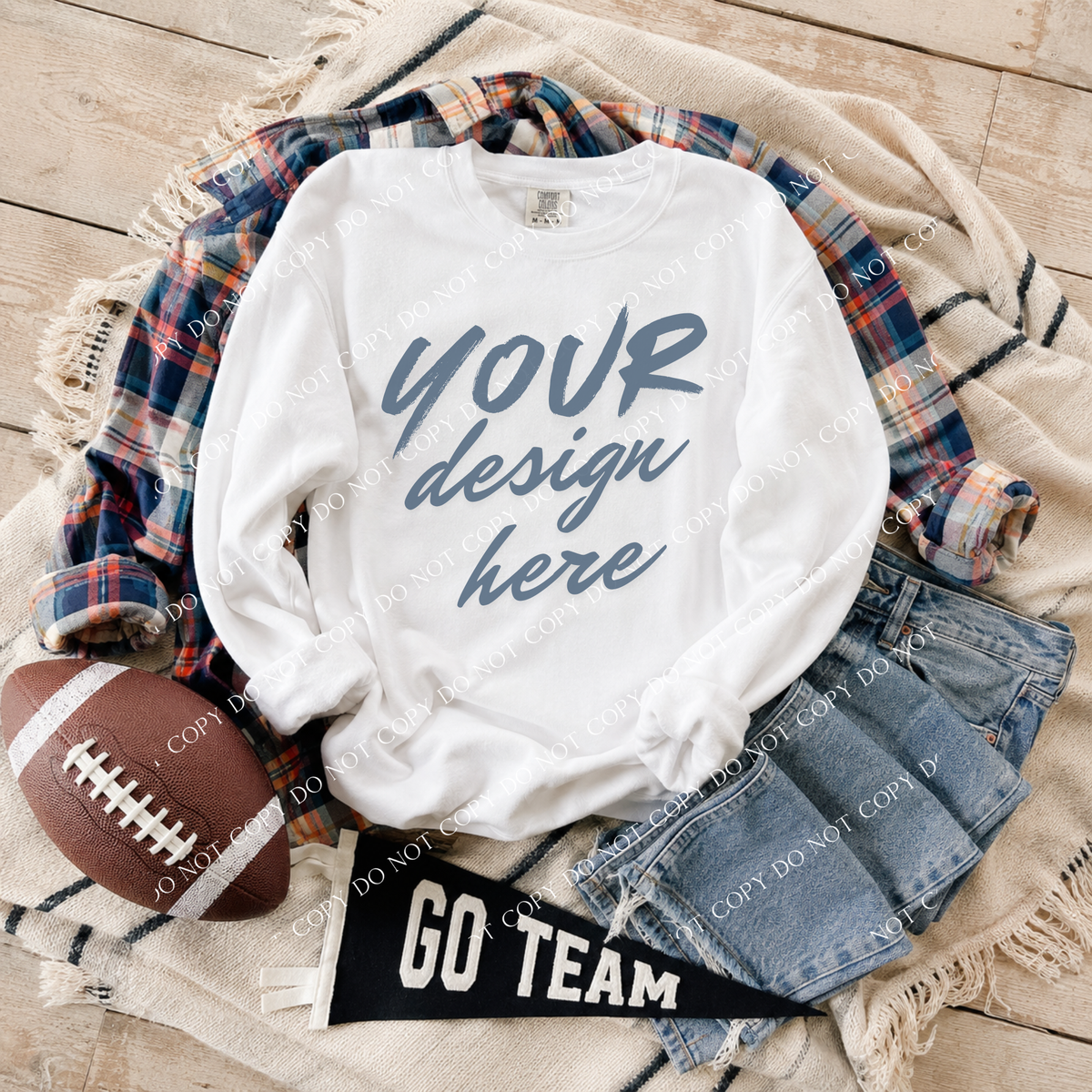 Football Blank Sweatshirt Mockup, Comfort Colors 1566 White