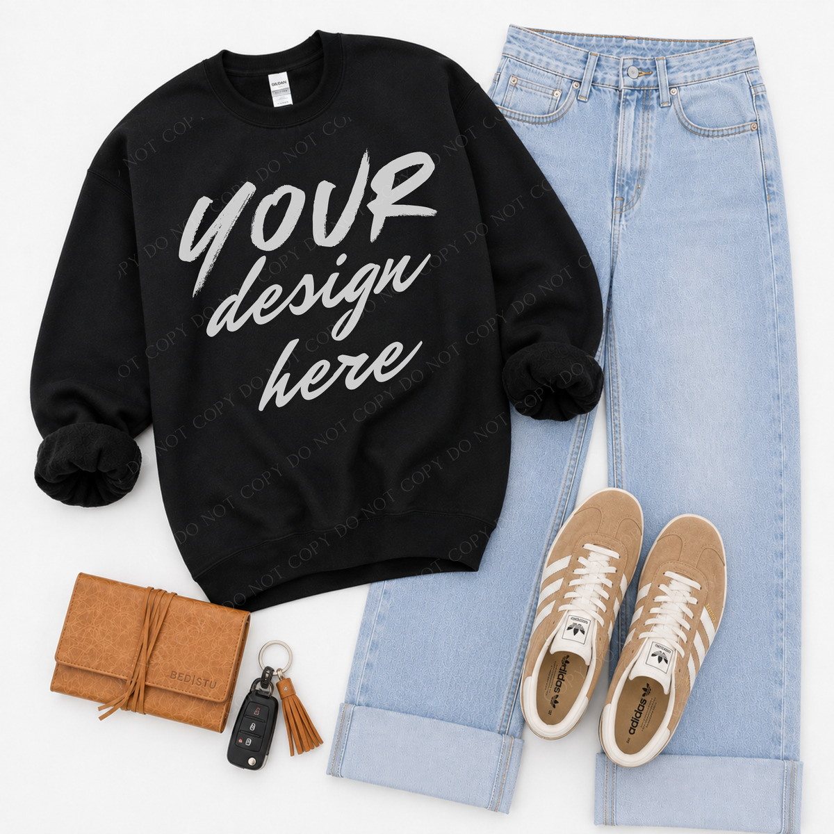 Sweatshirt Flatlay Mockup, Gildan 18000 Black