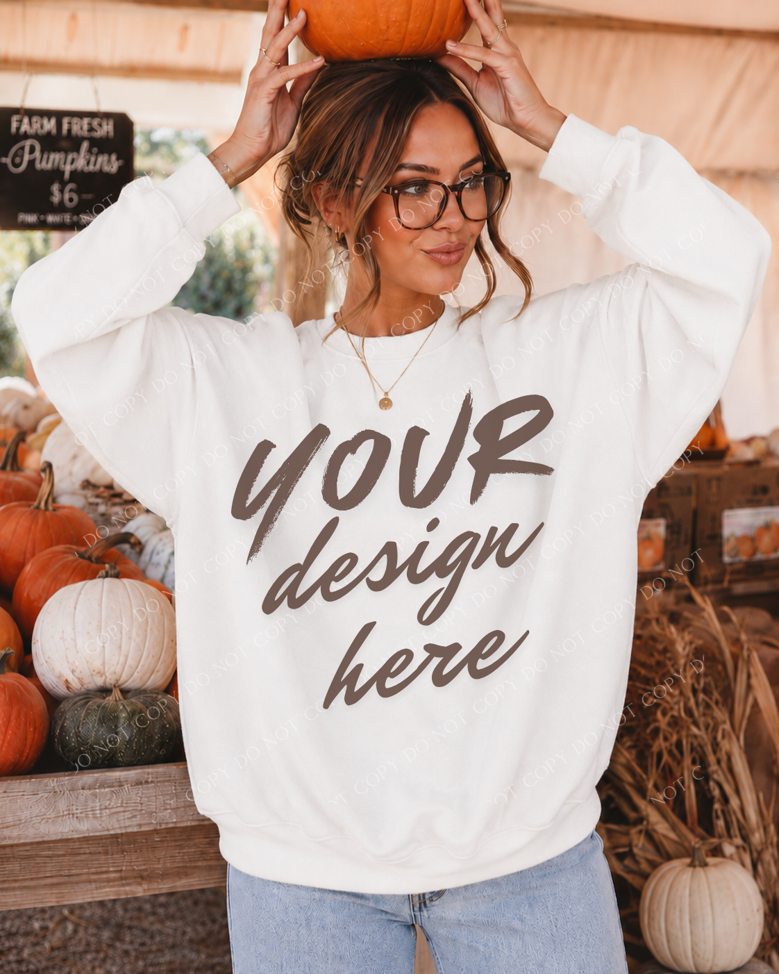 Fall Market Sweatshirt, Model Mockup, Comfort Colors 1566 White