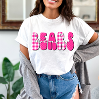 Bears Gingham Dots Groovy Script in Pink & White Digital Design, PNG