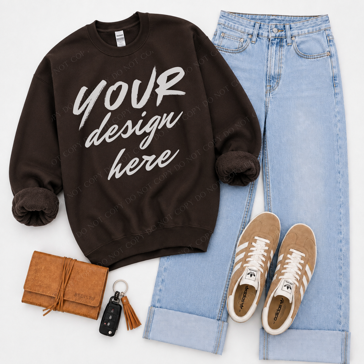 Sweatshirt Flatlay Mockup, Gildan 18000 Dark Chocolate