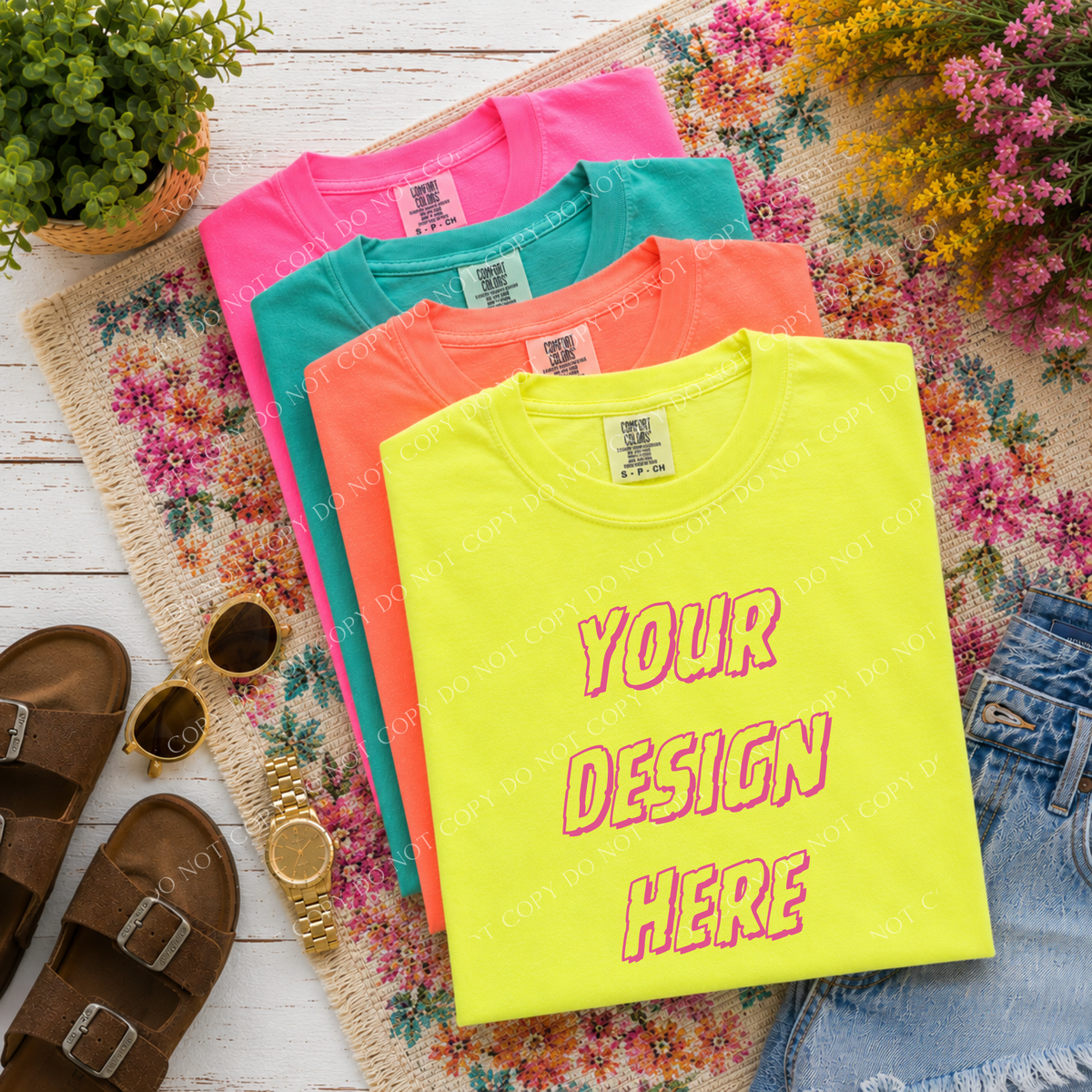 Floral Dreams Blank Stacked Mockup, Comfort Colors Neon Lemon
