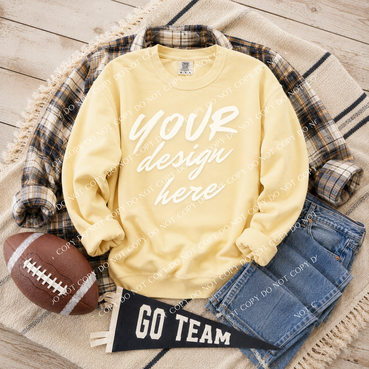 Football Blank Sweatshirt Mockup, Comfort Colors 1566 Butter