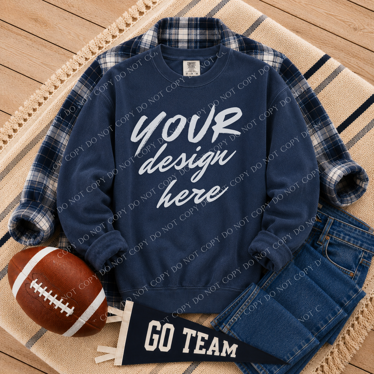 Football Blank Sweatshirt Mockup, Comfort Colors 1566 True Navy