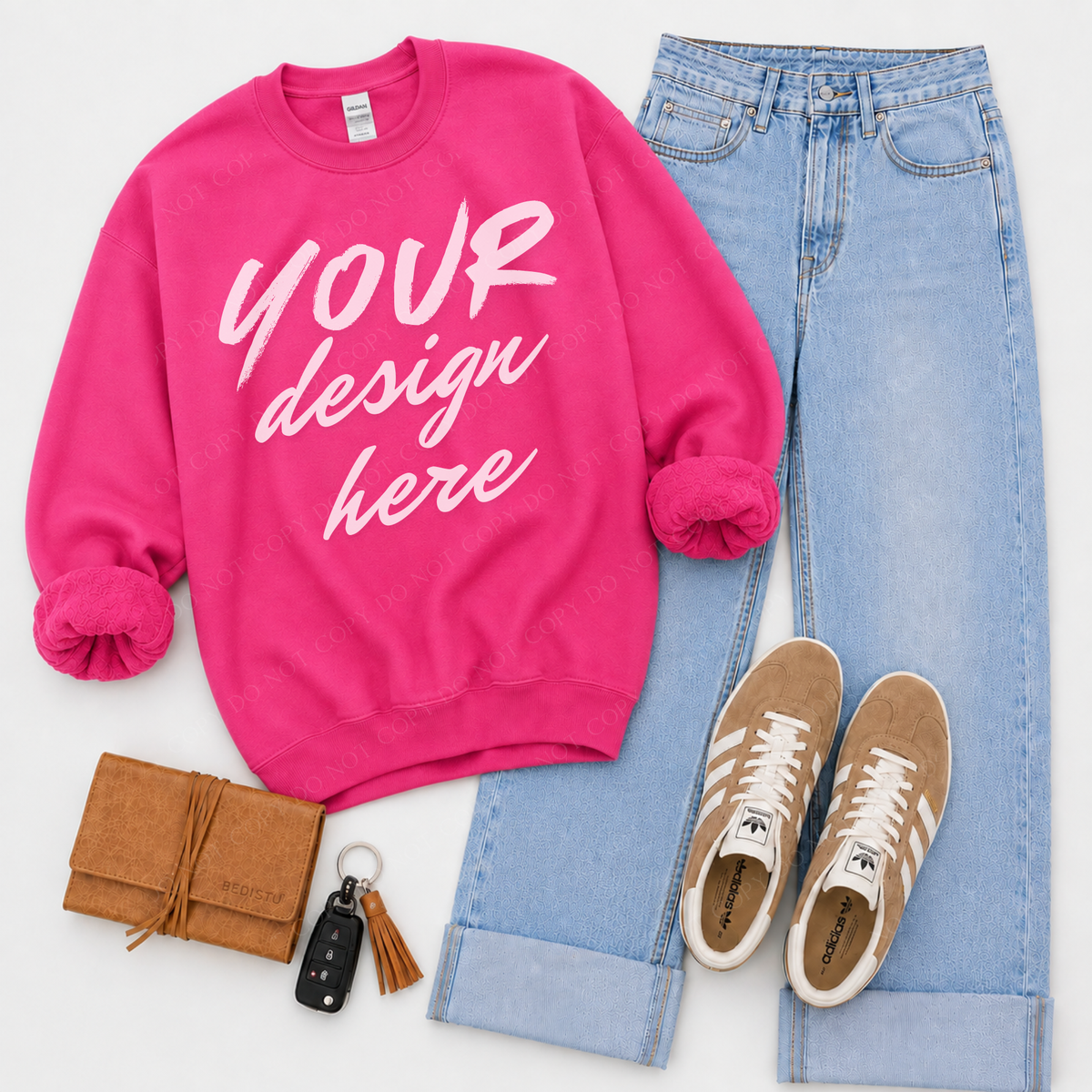 Sweatshirt Flatlay Mockup, Gildan 18000 Heliconia