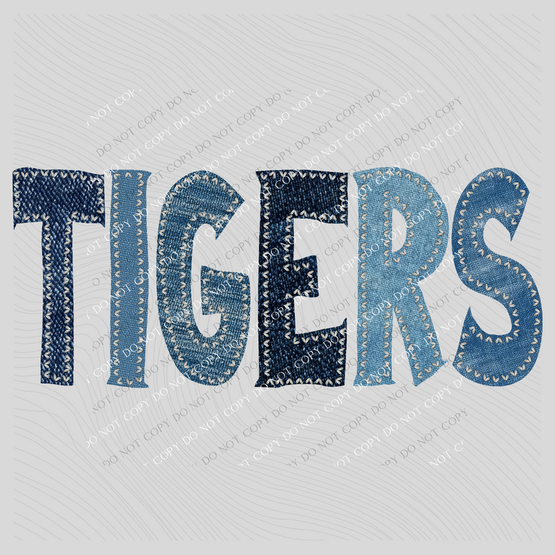 Tigers Denim Patch Stitched Digital Design, PNG