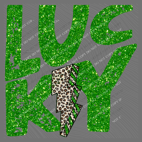 Lucky Leopard Bolt Glitter St. Patrick's Day Digital Design, PNG