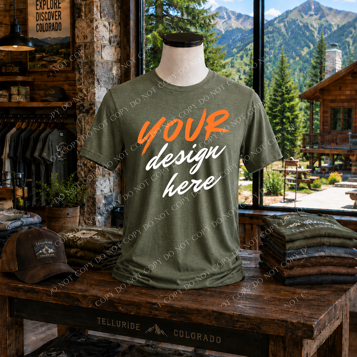 Men's Mountain Lodge Blank Stacked Mockup, Bella Canvas 3001 Army Green