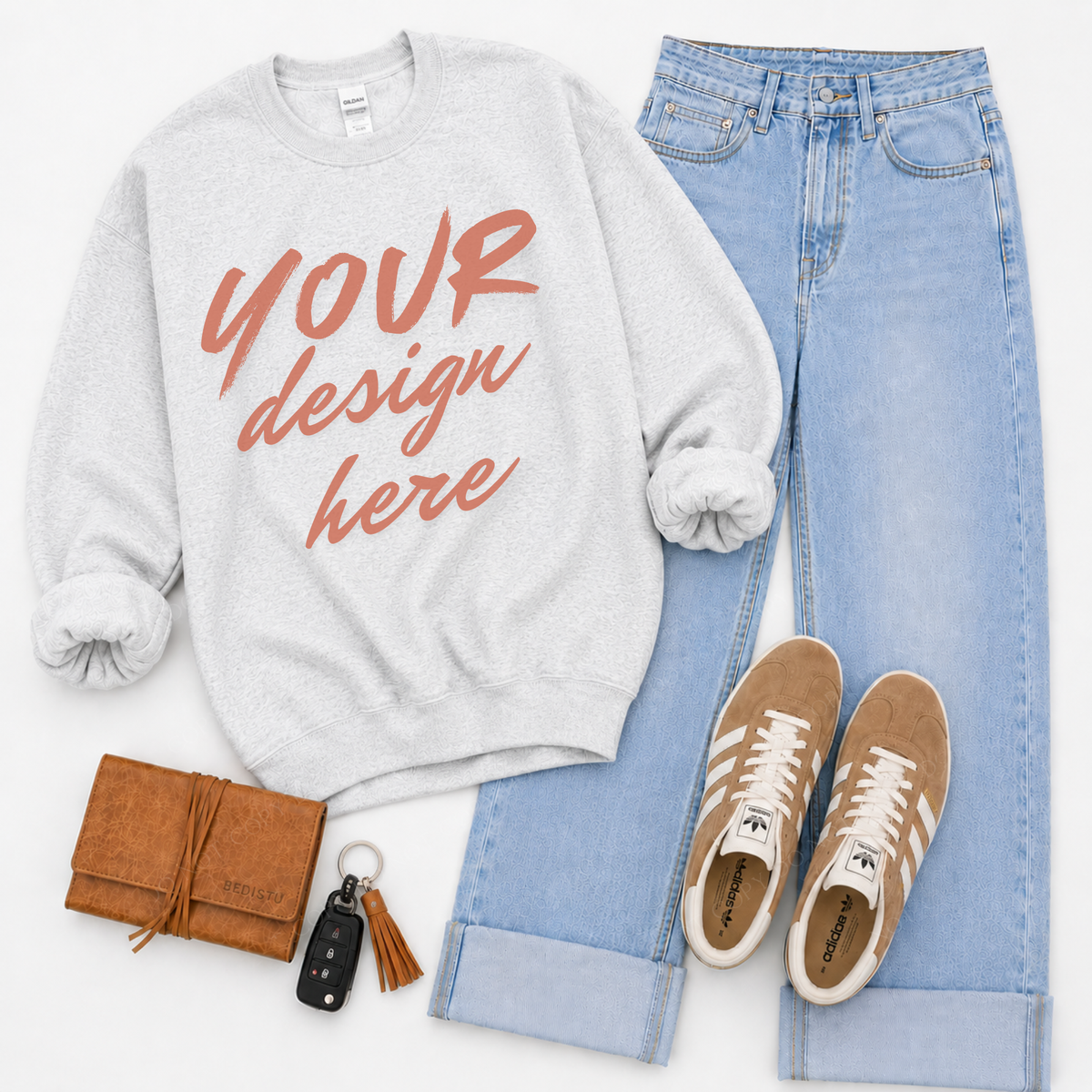 Sweatshirt Flatlay Mockup, Gildan 18000 Ash