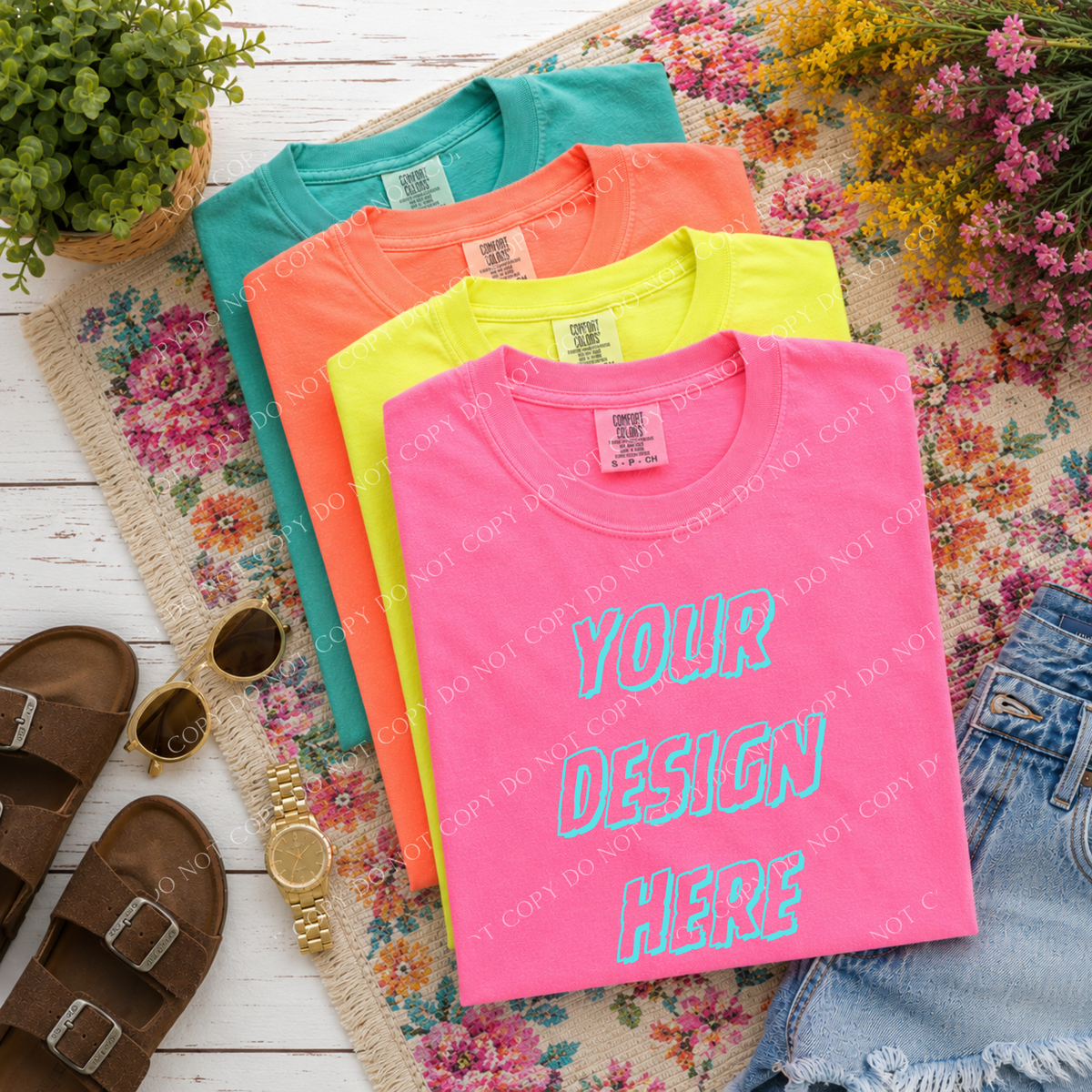 Floral Dreams Blank Stacked Mockup, Comfort Colors Neon Pink