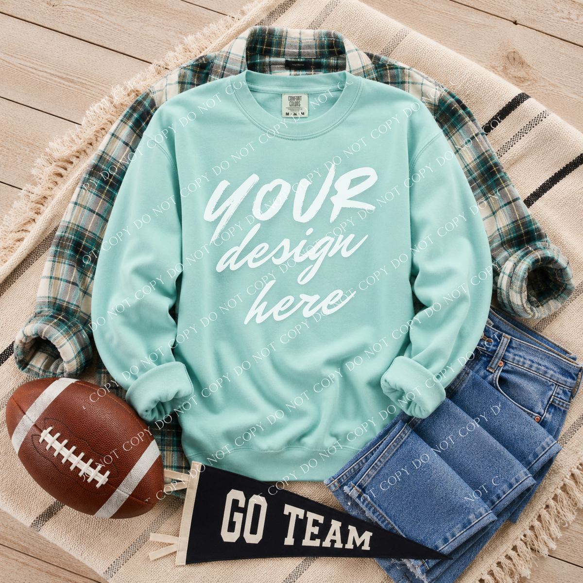 Football Blank Sweatshirt Mockup, Comfort Colors 1566 Chalky Mint