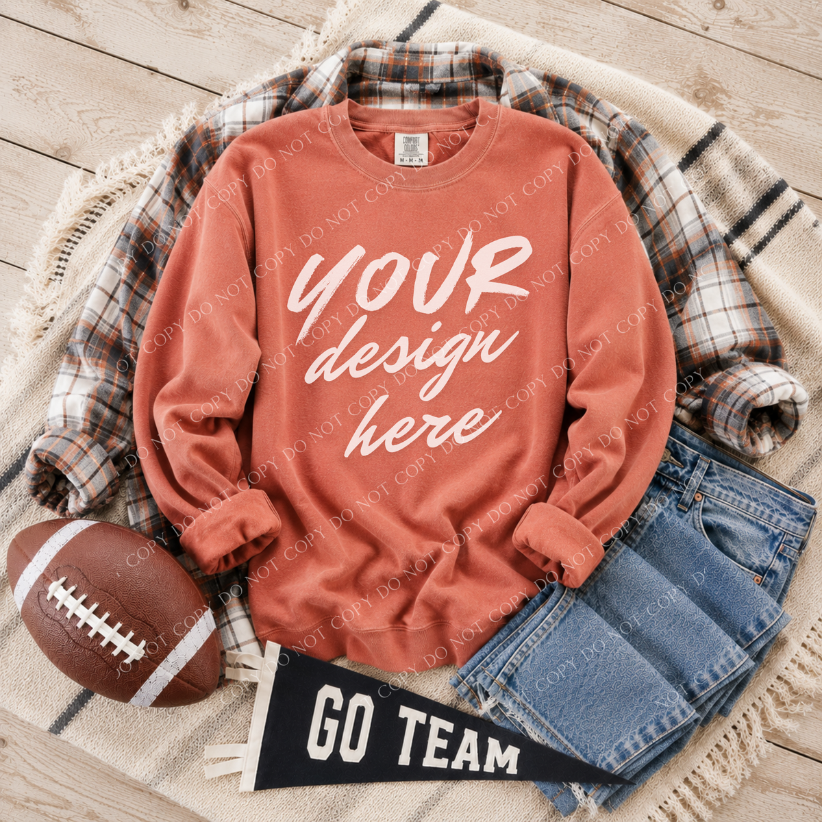 Football Blank Sweatshirt Mockup, Comfort Colors 1566 Terracotta
