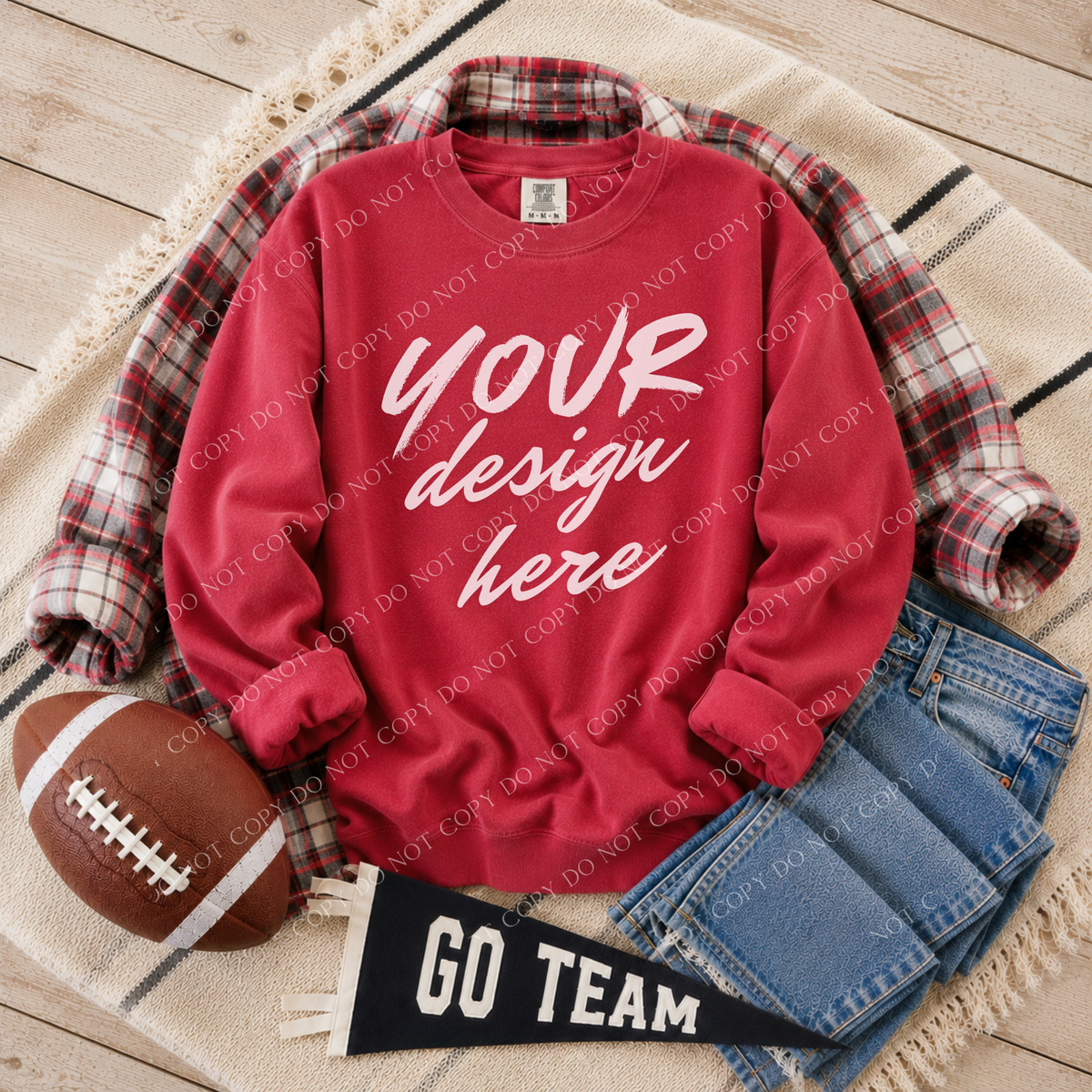 Football Blank Sweatshirt Mockup, Comfort Colors 1566 Crimson