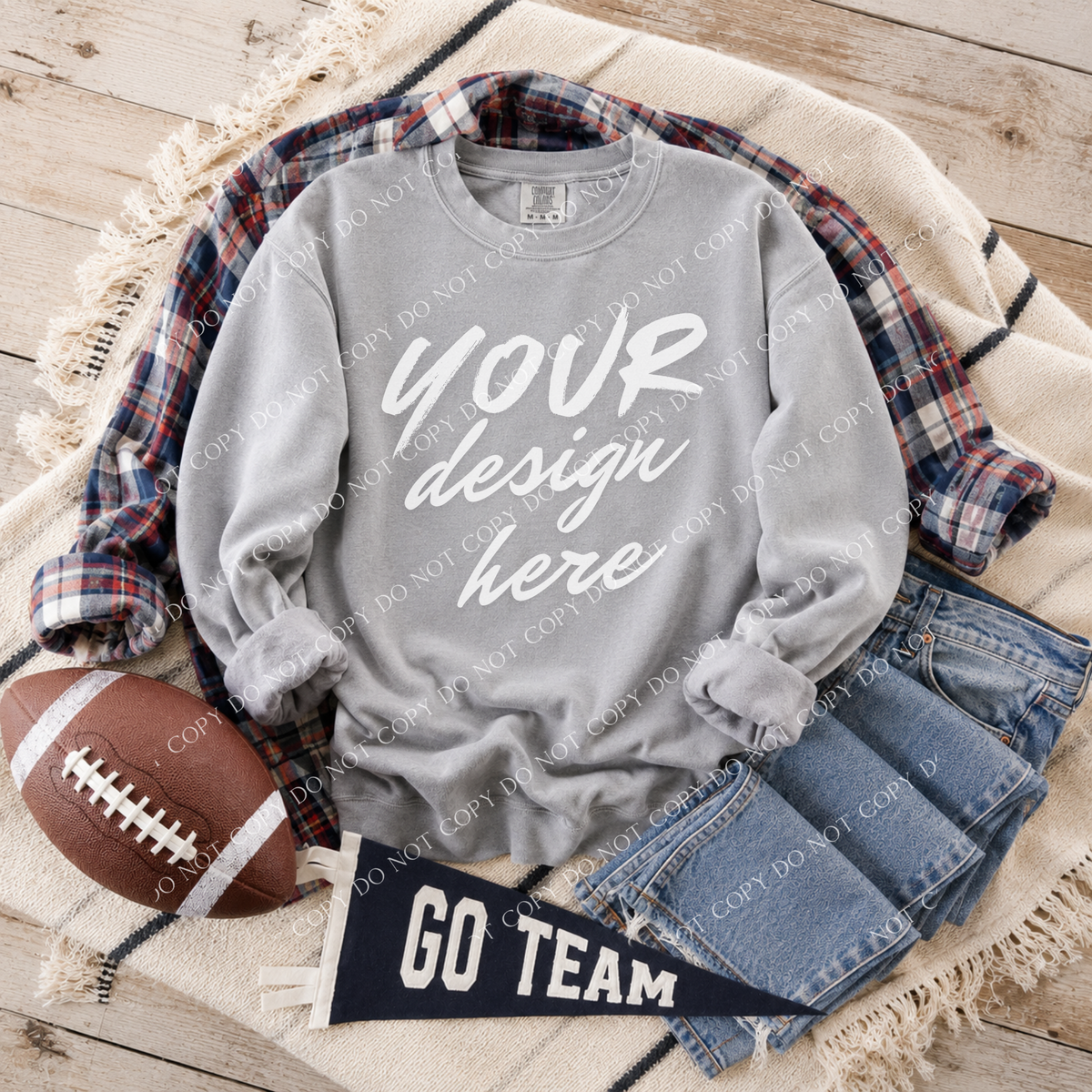 Football Blank Sweatshirt Mockup, Comfort Colors 1566 Gray