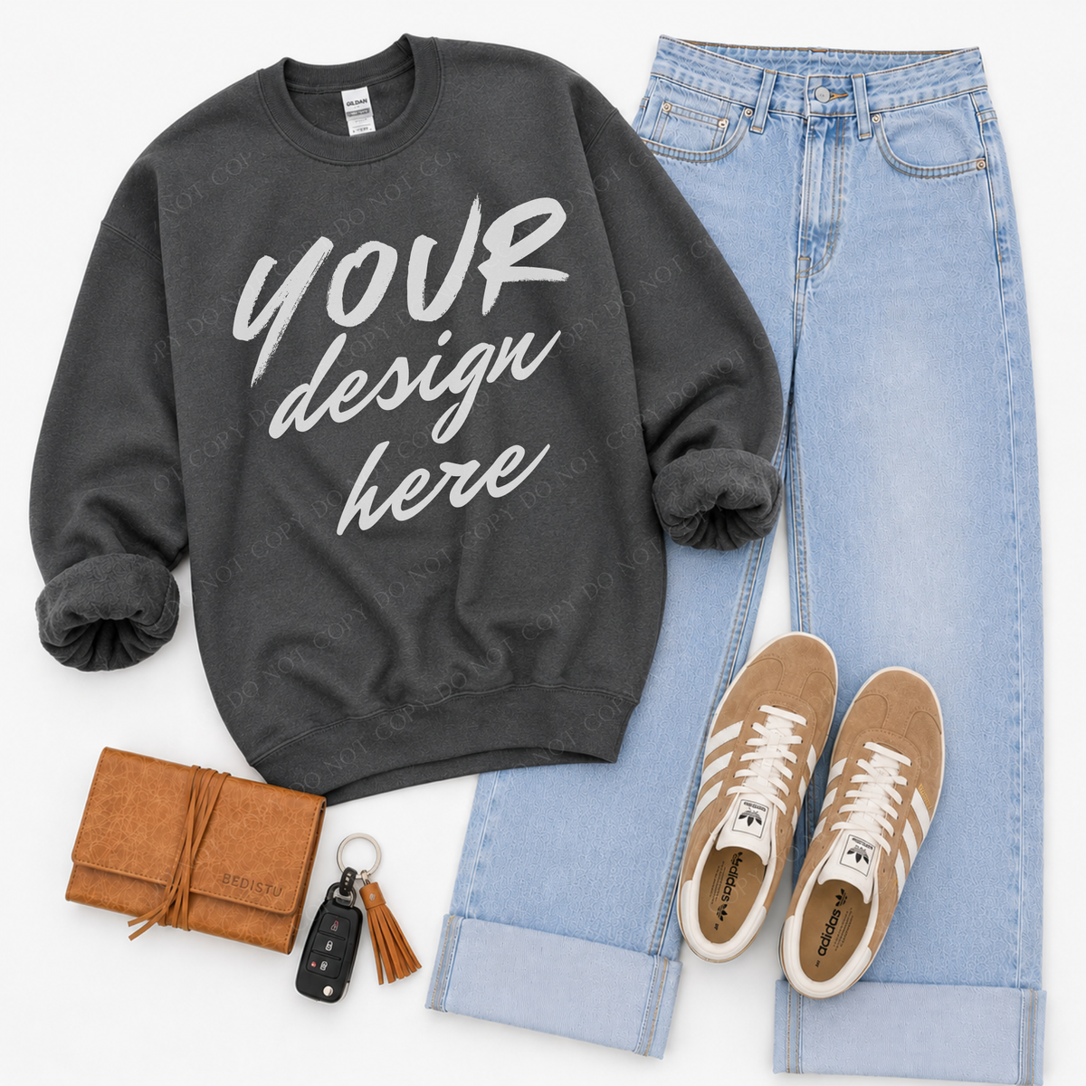Sweatshirt Flatlay Mockup, Gildan 18000 Charcoal