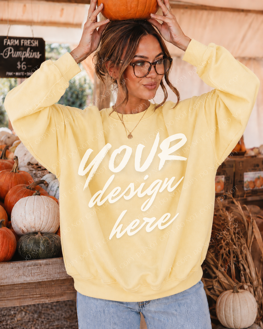 Fall Market Sweatshirt, Model Mockup, Comfort Colors 1566 Butter