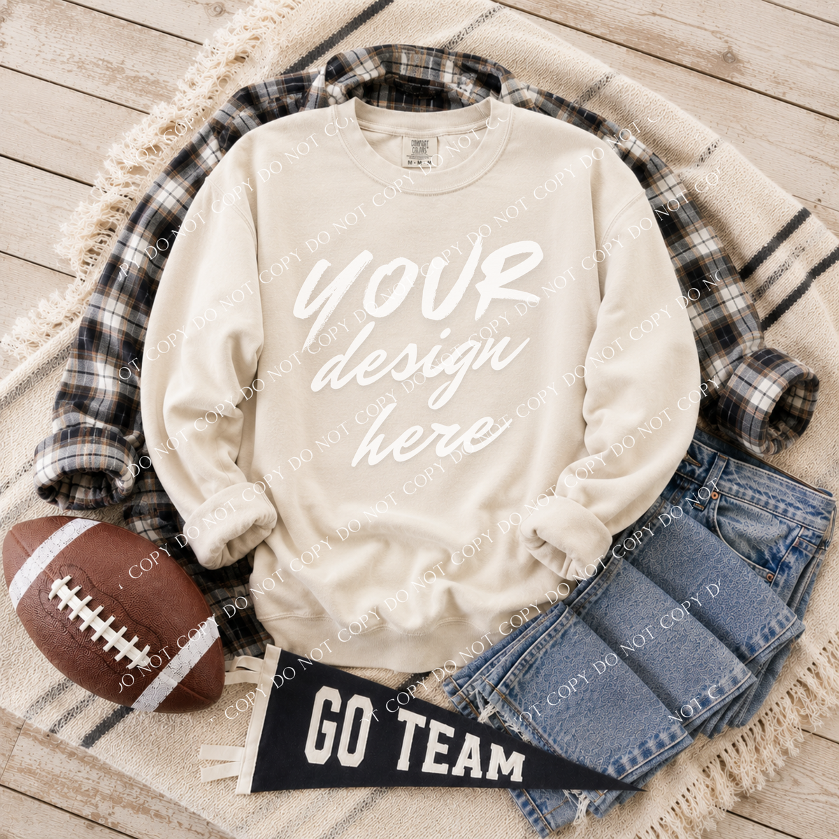 Football Blank Sweatshirt Mockup, Comfort Colors 1566 Ivory