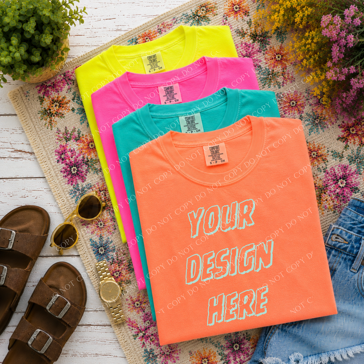 Floral Dreams Blank Stacked Mockup, Comfort Colors Melon