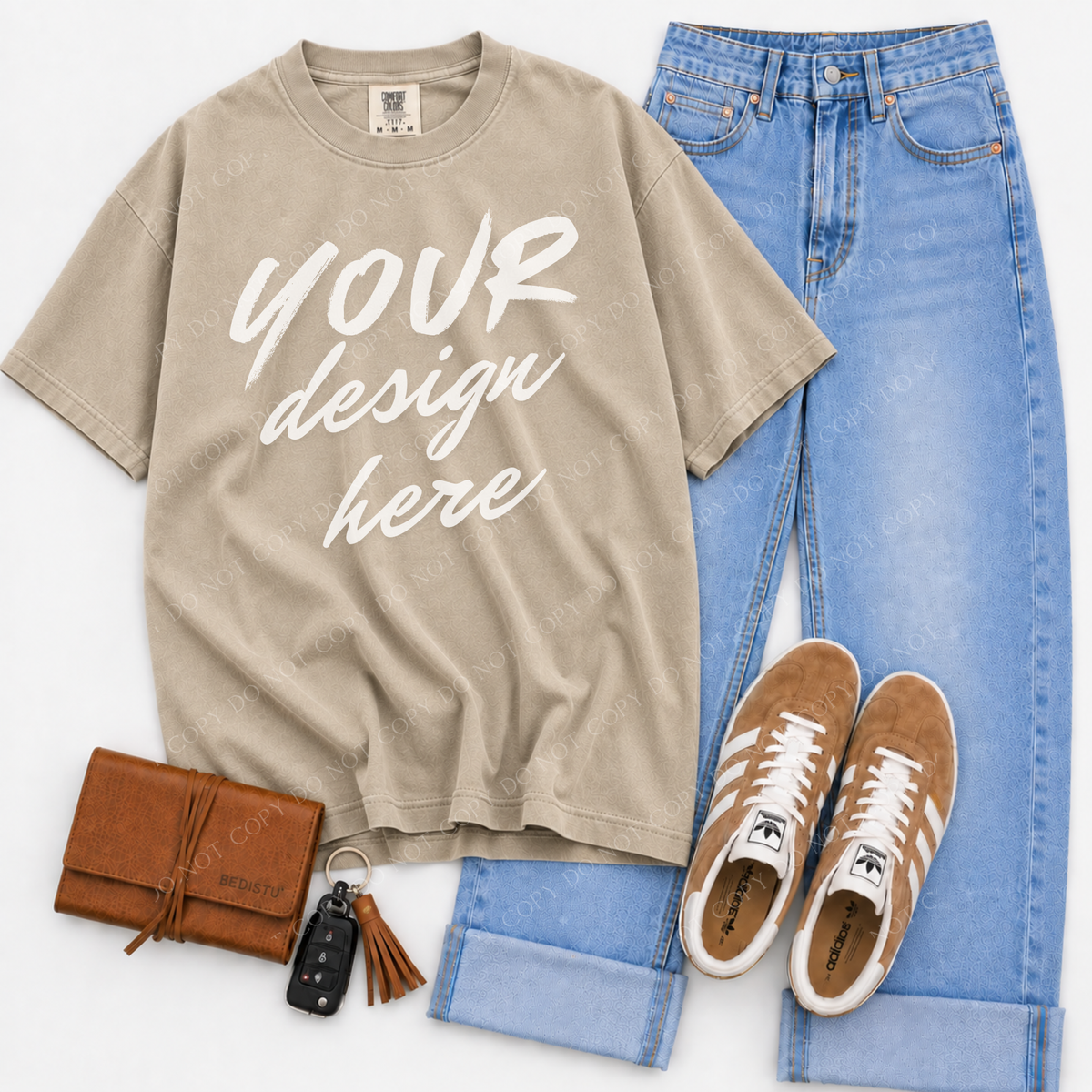 T-shirt Flatlay Mockup, Comfort Colors 1717 Sandstone