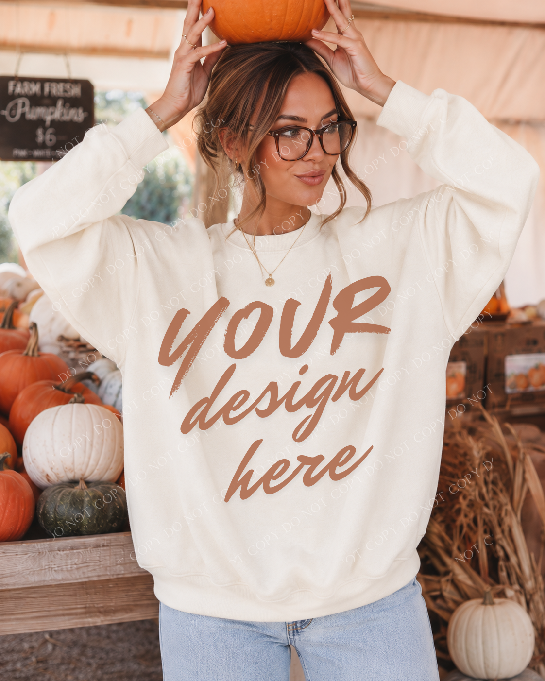 Fall Market Sweatshirt, Model Mockup, Comfort Colors 1566 Ivory