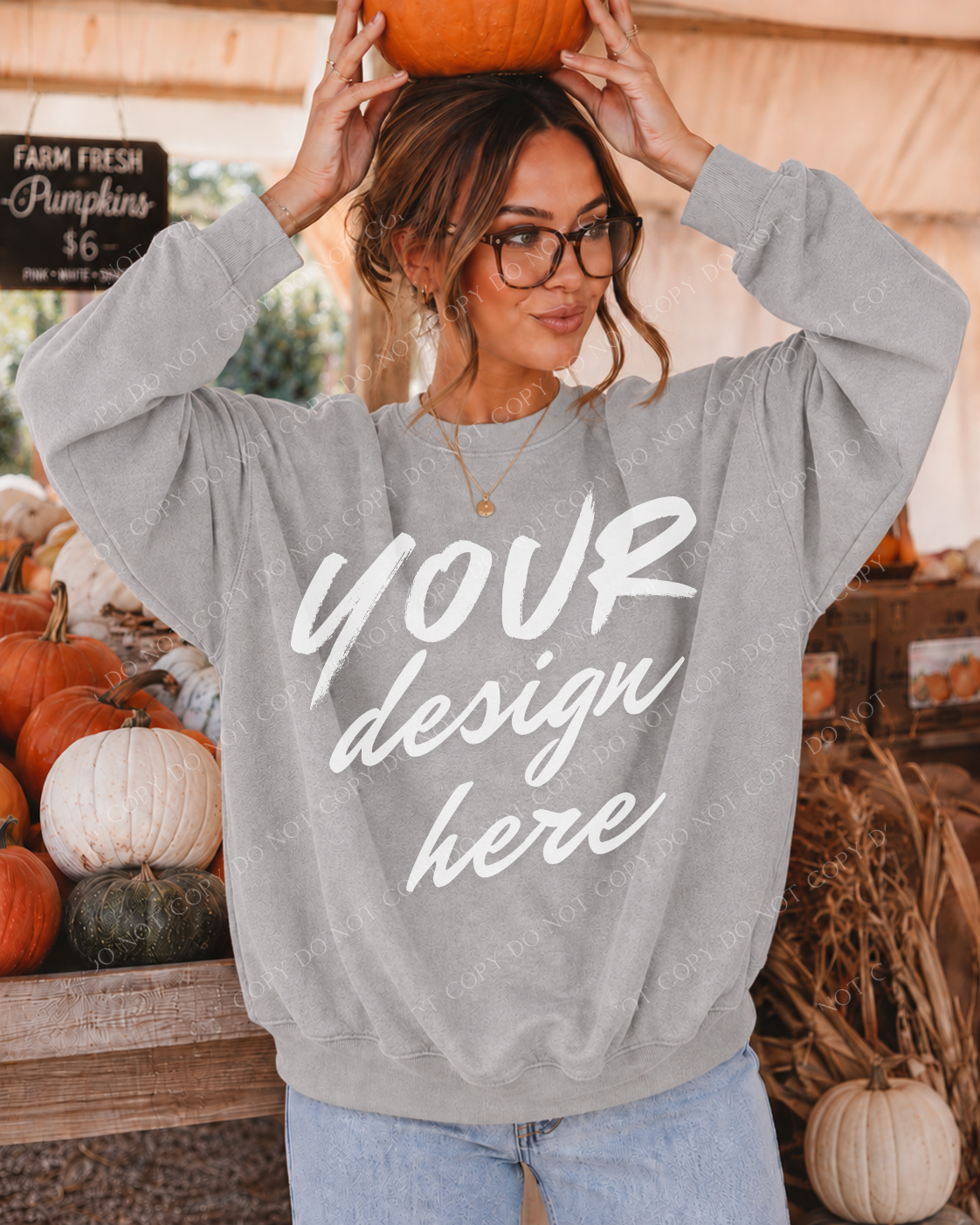 Fall Market Sweatshirt, Model Mockup, Comfort Colors 1566 Gray