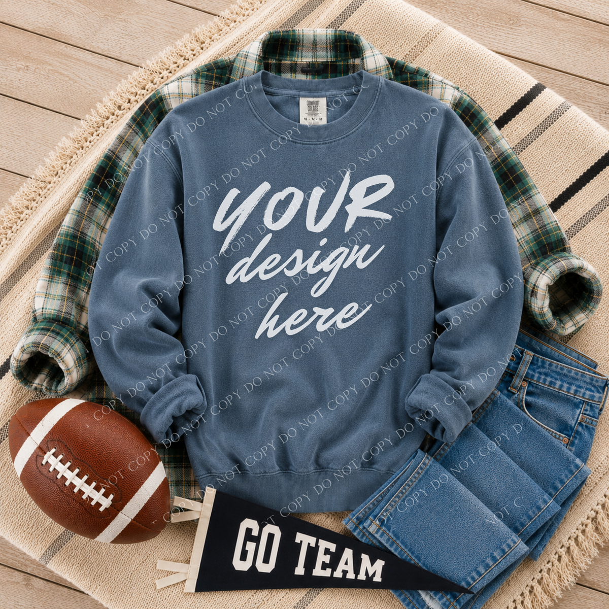 Football Blank Sweatshirt Mockup, Comfort Colors 1566 Denim