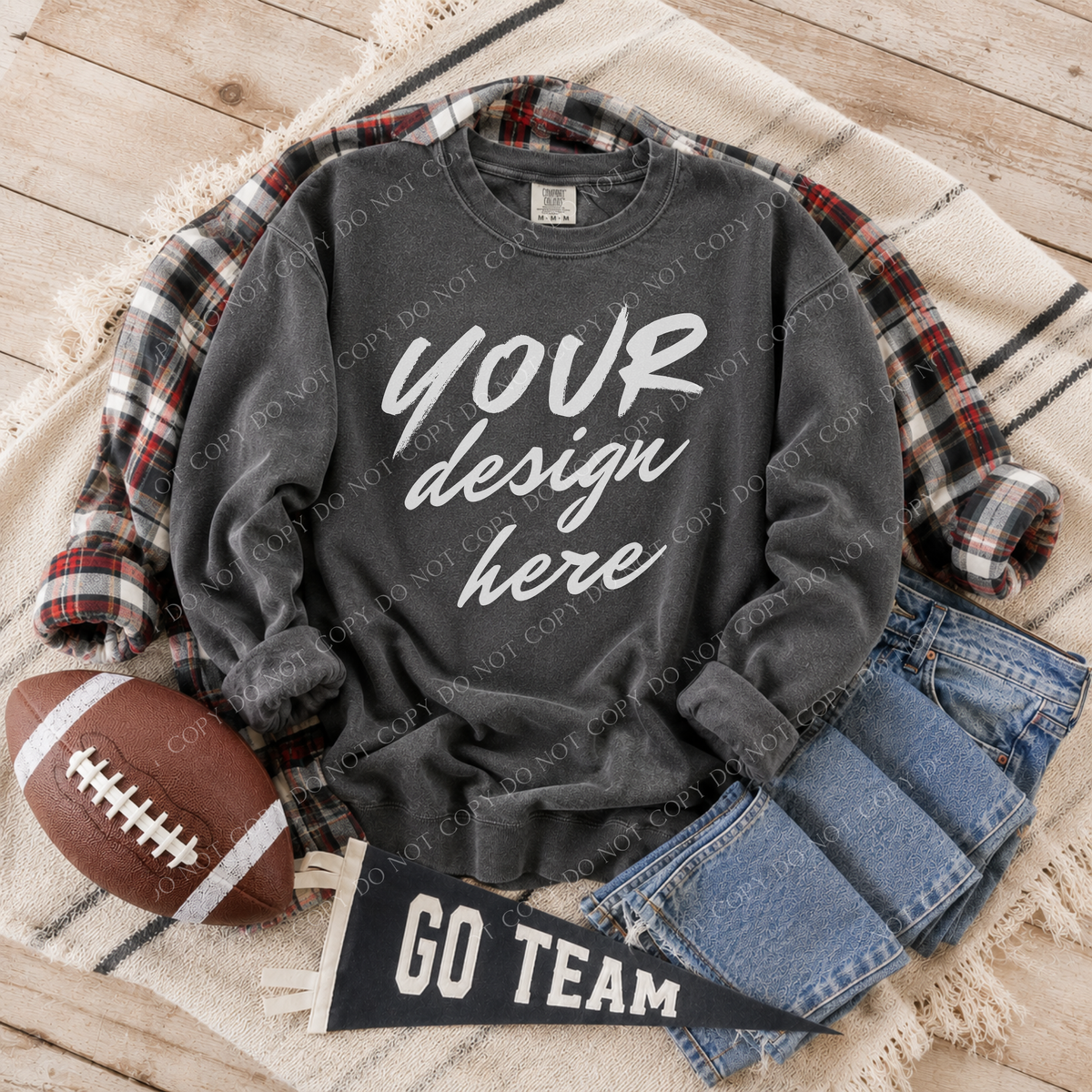 Football Blank Sweatshirt Mockup, Comfort Colors 1566 Pepper